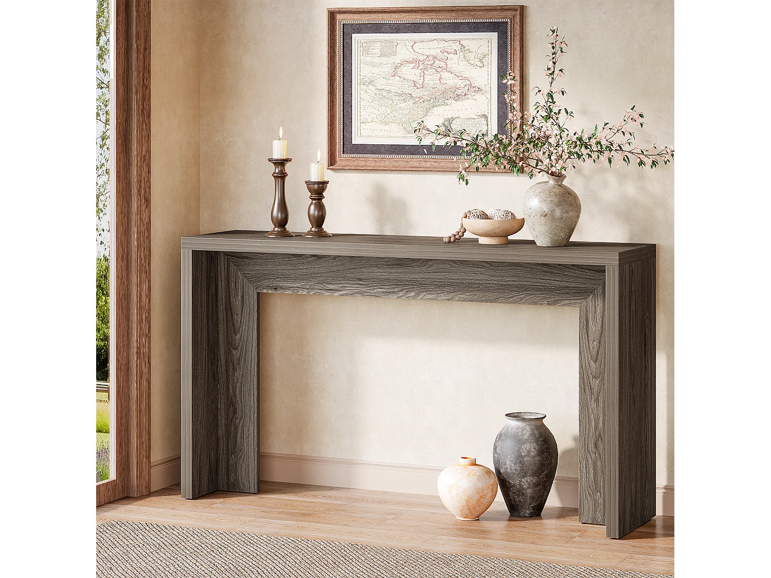 Console de style campagnard, table d'appoint de 140 cm avec rangement pour entrée, hall ou couloir.