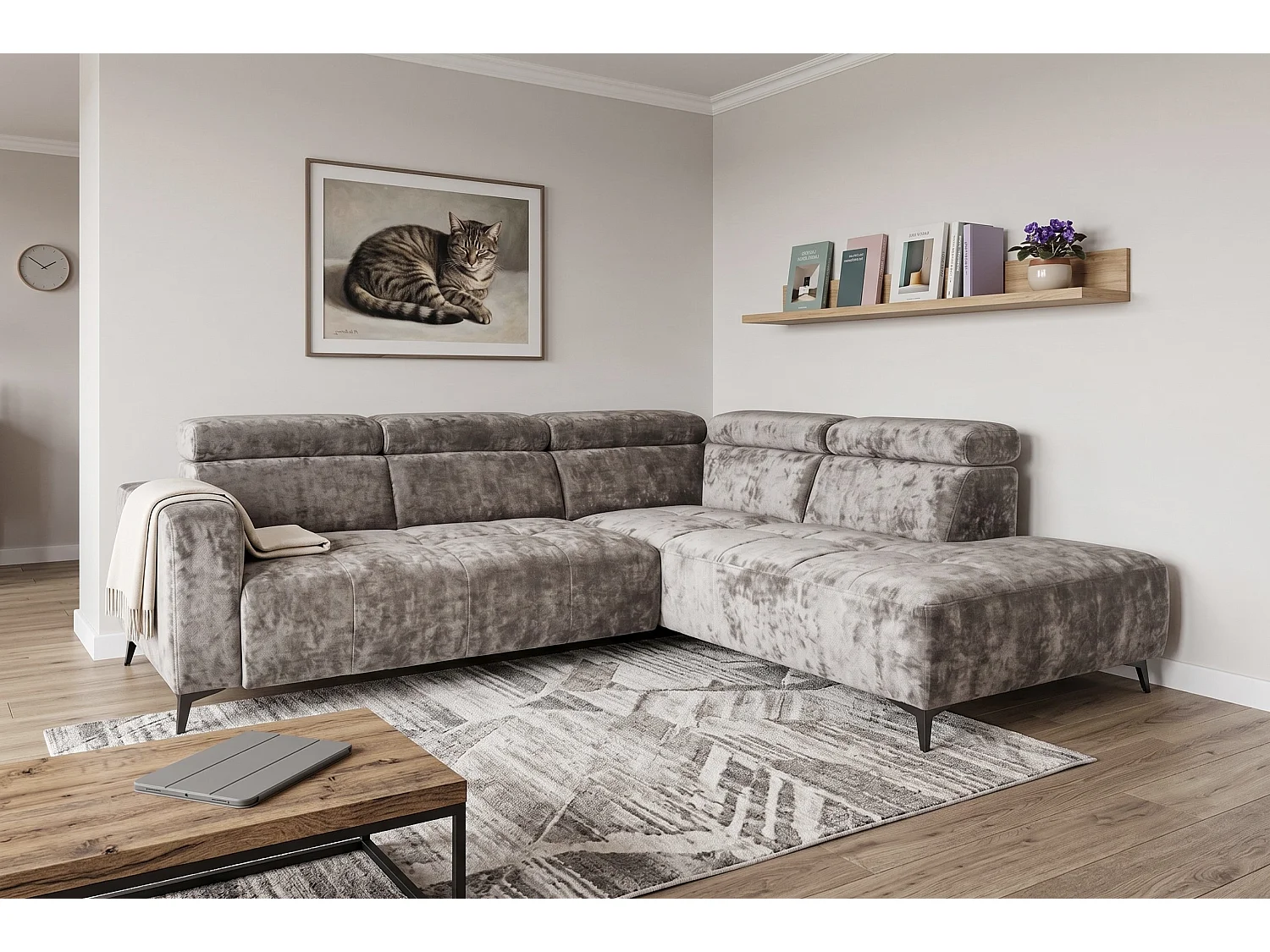 Narożnik Velvet ultra komfort – efekt chmury – miękka tkanina premium – funkcja relax