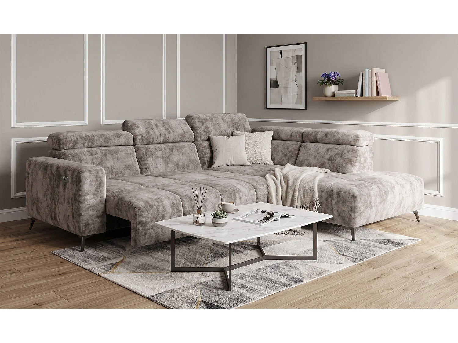 Narożnik Velvet ultra komfort – efekt chmury – miękka tkanina premium – funkcja relax