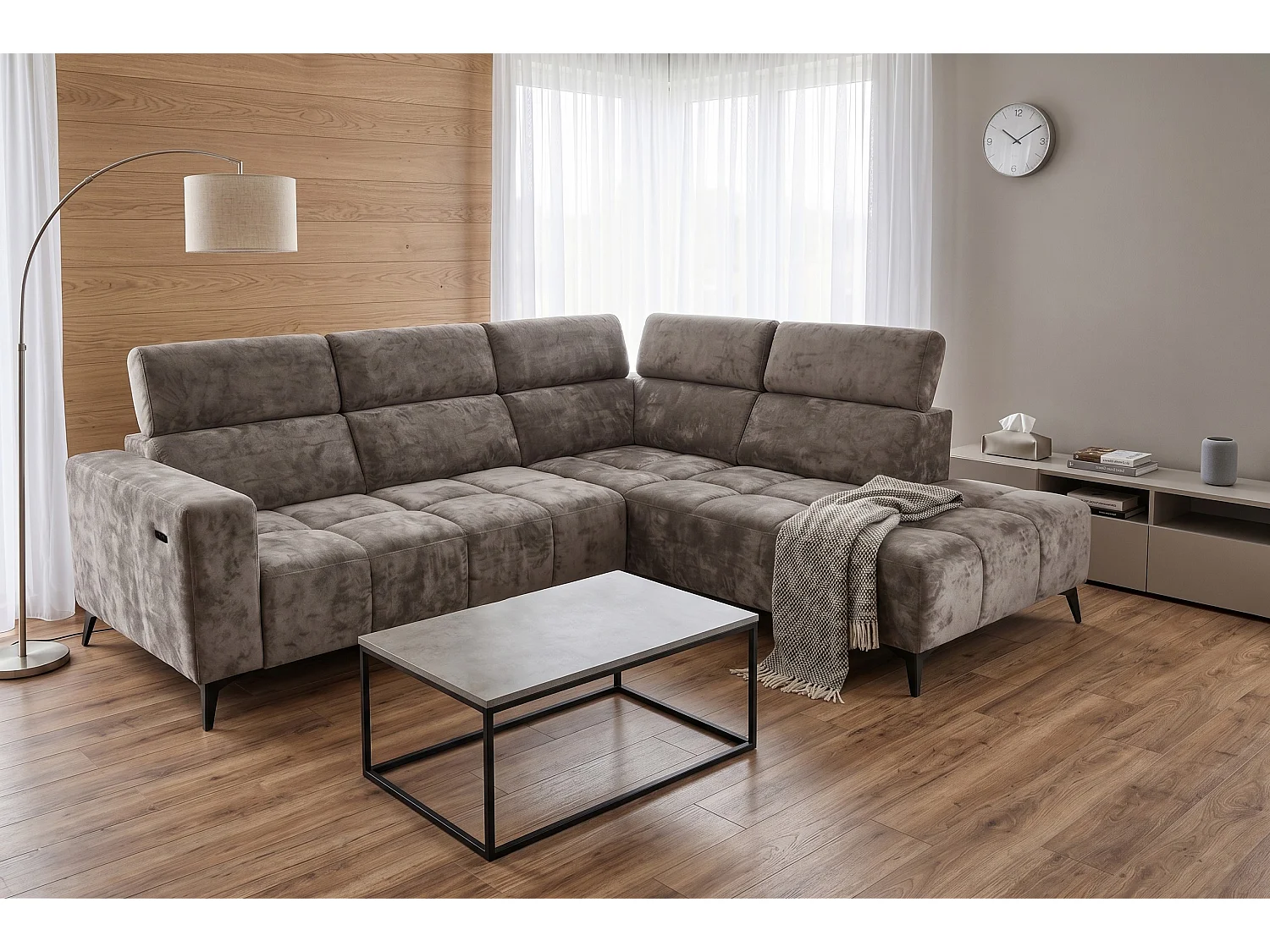 Canapé d’angle Felicity – premium, relaxation électrique, USB et design modern organic