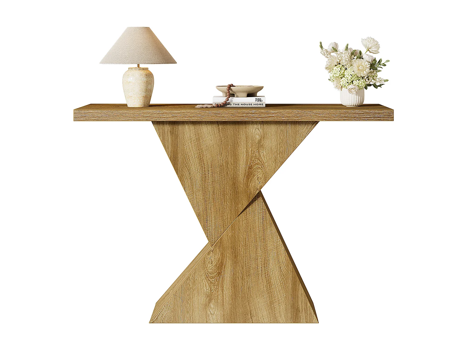 Console d'entrée de 105 cm, table d'appoint étroite à placer derrière un canapé avec un piètement géométrique