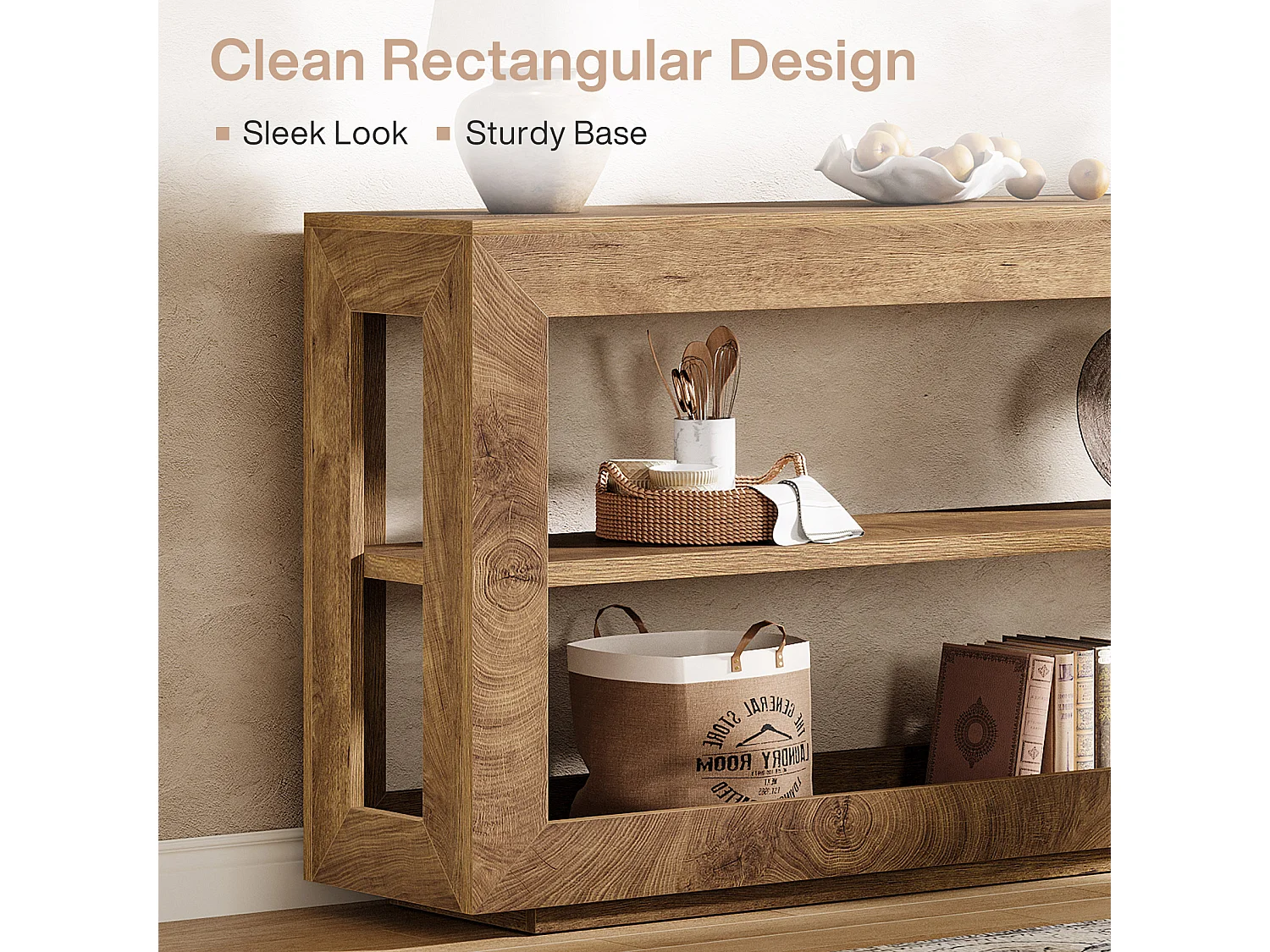 Console de 160 cm, table d'entrée de style campagnard avec étagère de rangement à 3 niveaux pour couloir