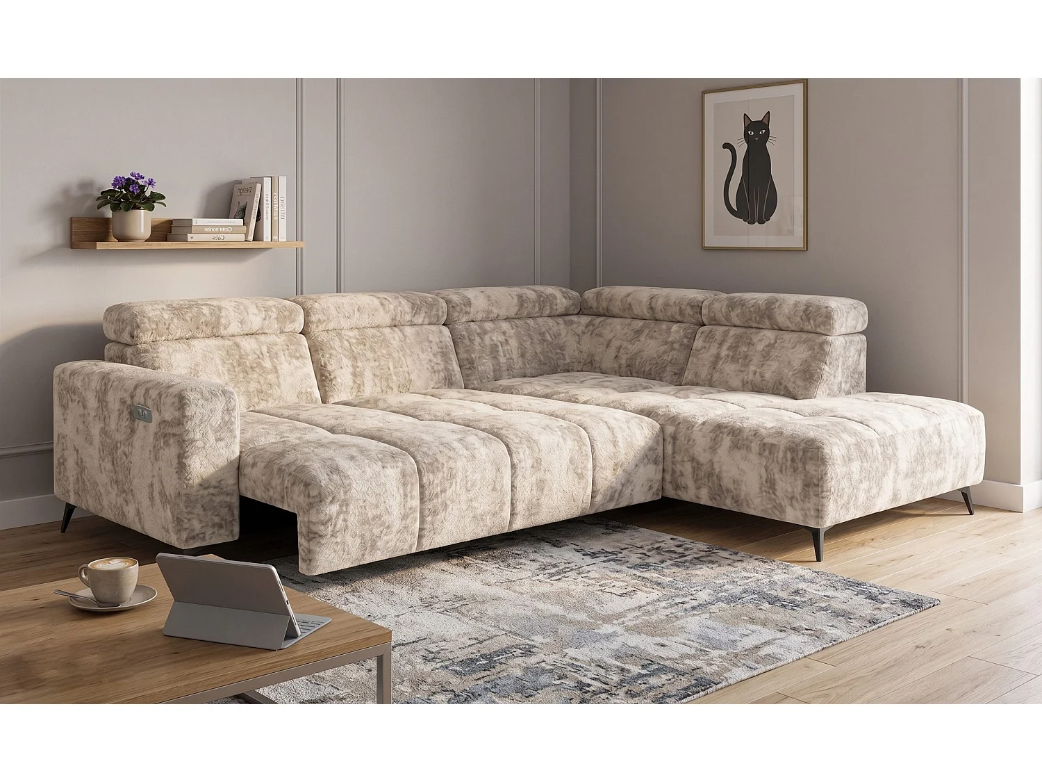 Narożnik Velvet ultra komfort – efekt chmury – miękka tkanina premium – funkcja relax