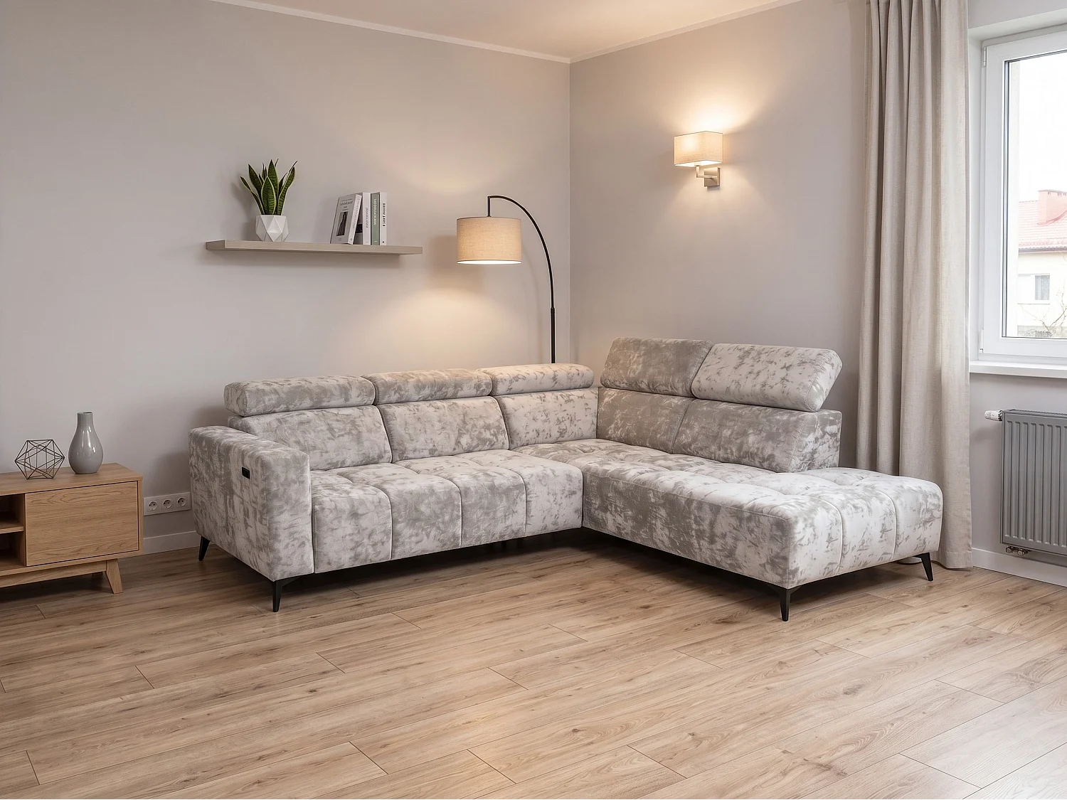 Canapé d’angle Felicity – premium, relaxation électrique, USB et design modern organic