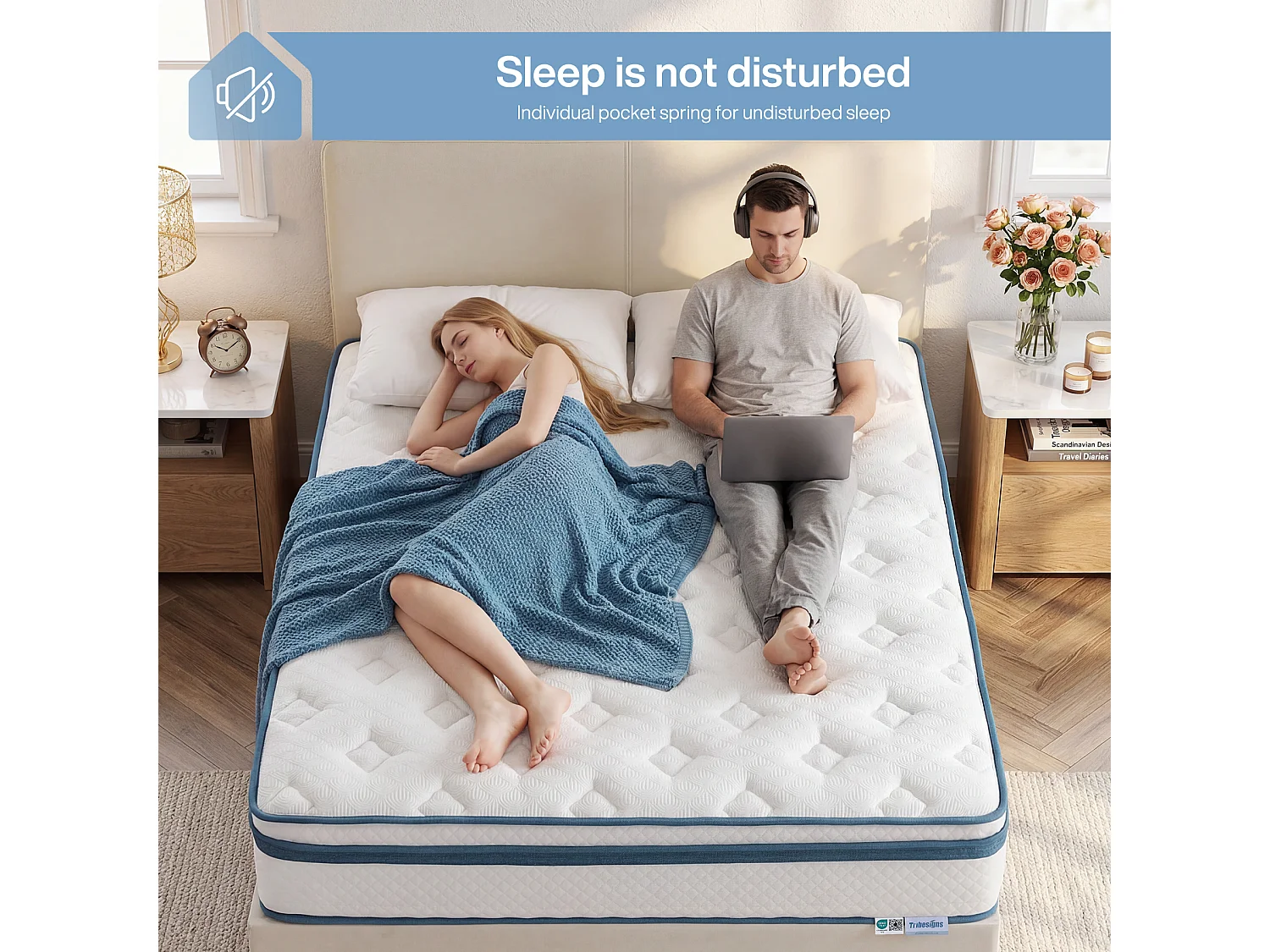 Matelas ressorts avec couche de gel Ensachés 140x190 Cm ép.25 cm 7 Zones, Sommier non compris