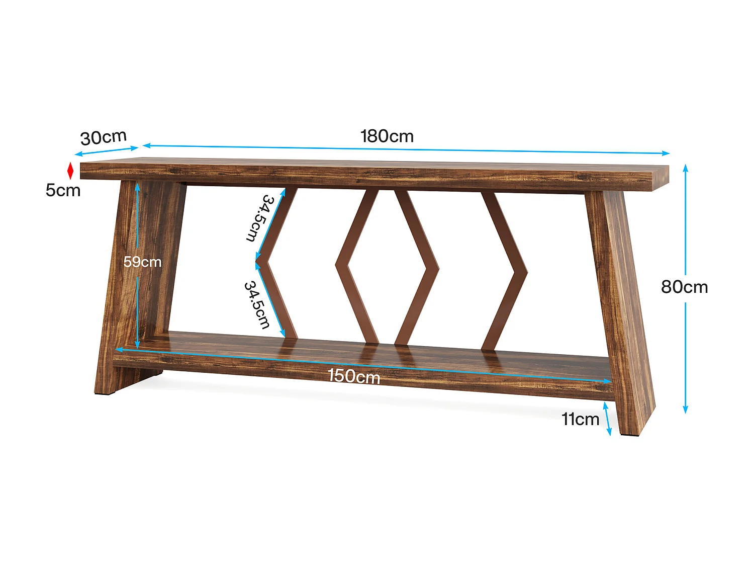 180 cm langer Sofatisch für das Wohnzimmer, schmaler 2-stufiger Konsoletisch mit Stauraum
