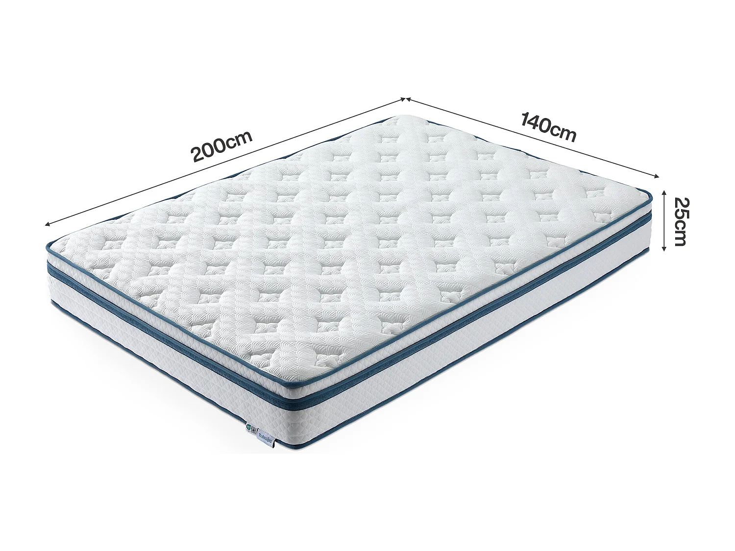 Matelas ressorts avec couche de gel Ensachés 140x200 Cm ép.25 cm 7 Zones, Sommier non compris