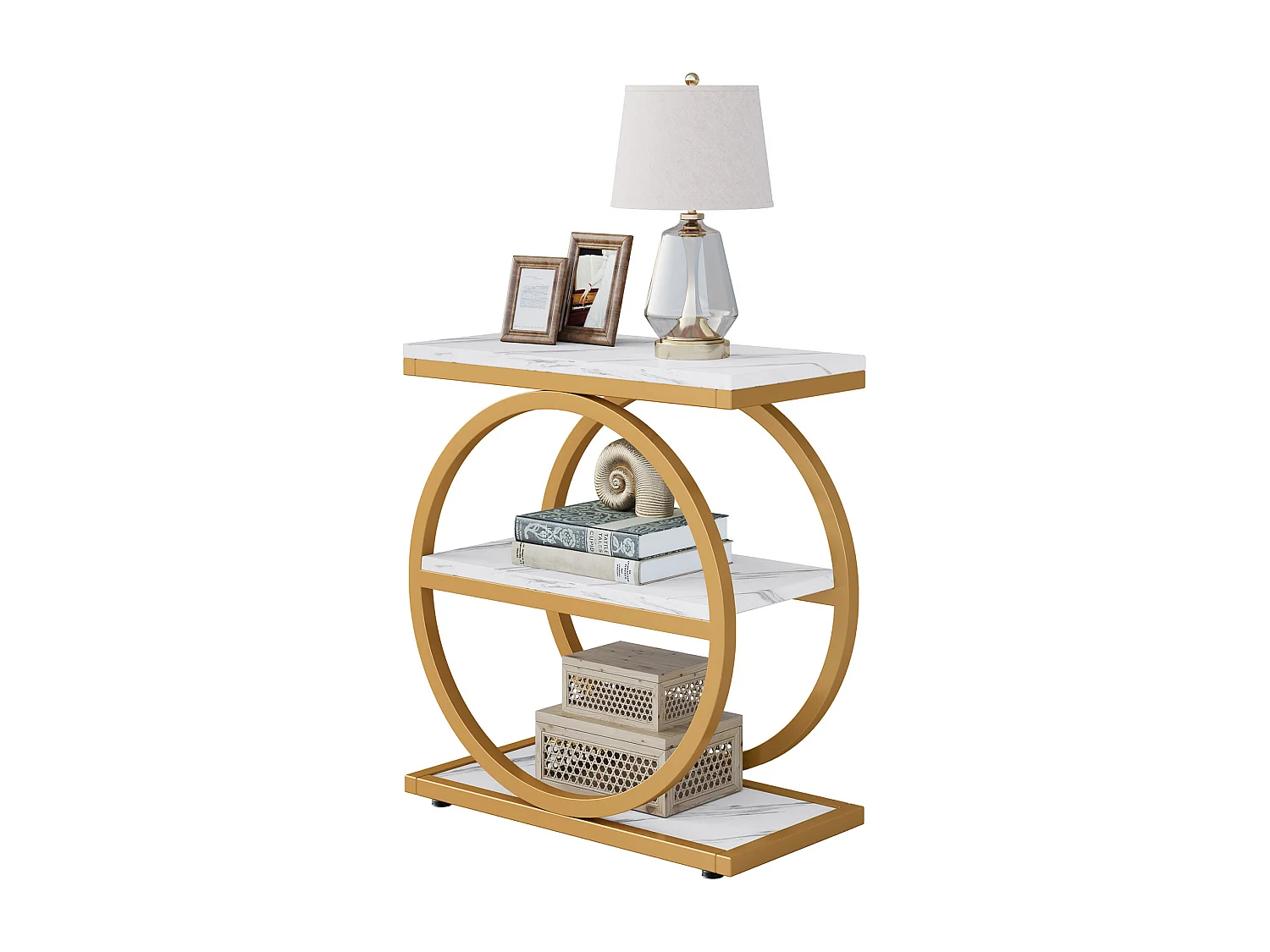 Table d'appoint avec étagères de rangement, table de chevet industrielle en bois à 3 niveaux avec structure en métal noir