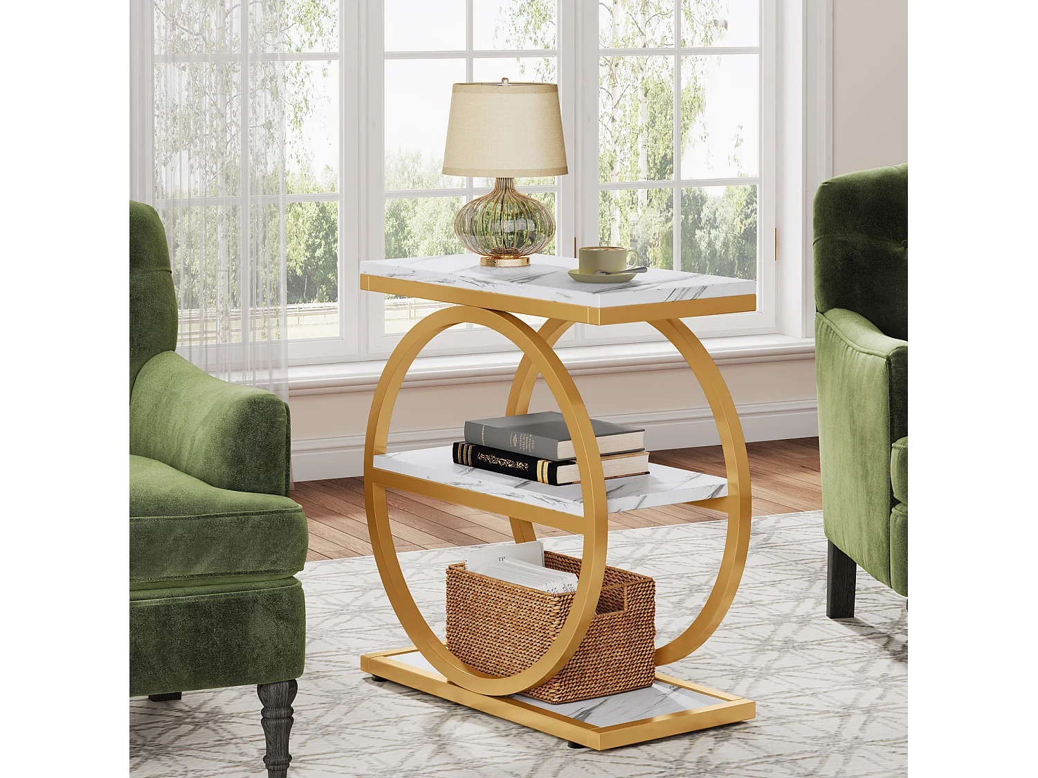 Table d'appoint avec étagères de rangement, table de chevet industrielle en bois à 3 niveaux avec structure en métal noir