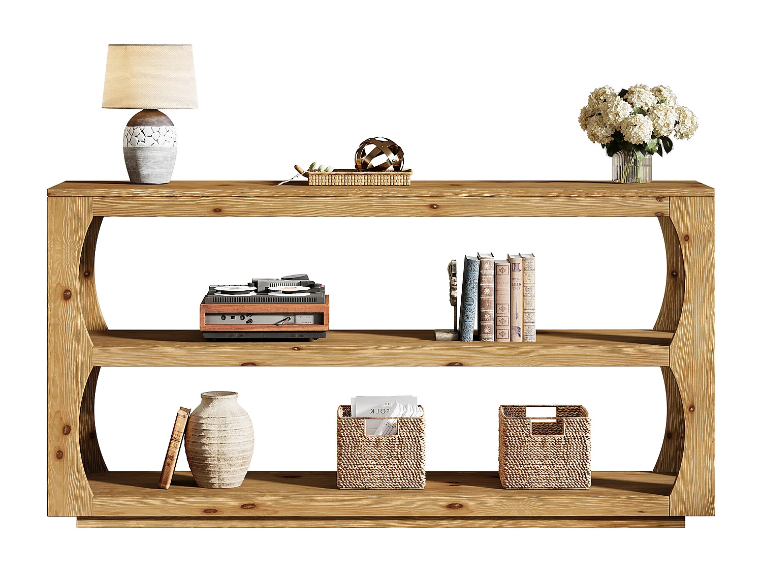 160 cm hohe Konsole mit 3-stufiger Ablage, lange, schmale Landhaus-Entryway-Tabelle für den Flur