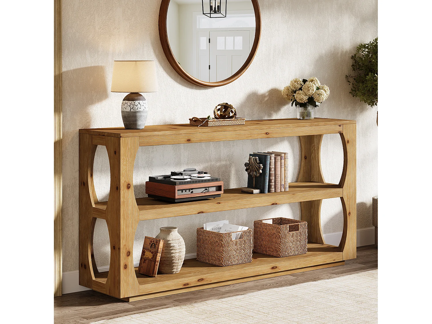160 cm hohe Konsole mit 3-stufiger Ablage, lange, schmale Landhaus-Entryway-Tabelle für den Flur