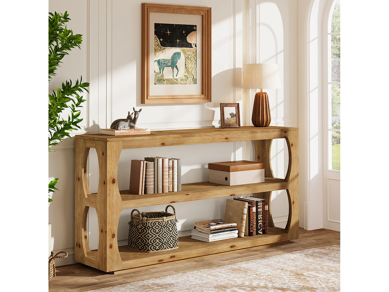 160 cm hohe Konsole mit 3-stufiger Ablage, lange, schmale Landhaus-Entryway-Tabelle für den Flur