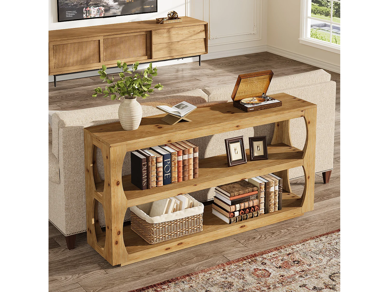 160 cm hohe Konsole mit 3-stufiger Ablage, lange, schmale Landhaus-Entryway-Tabelle für den Flur