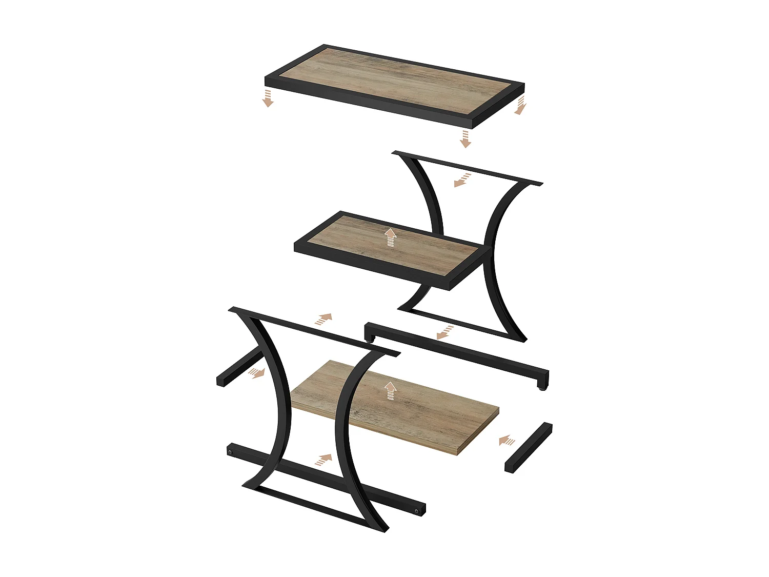 Table d'appoint avec rangement, table de chevet à 3 niveaux avec design géométrique en métal, style industriel