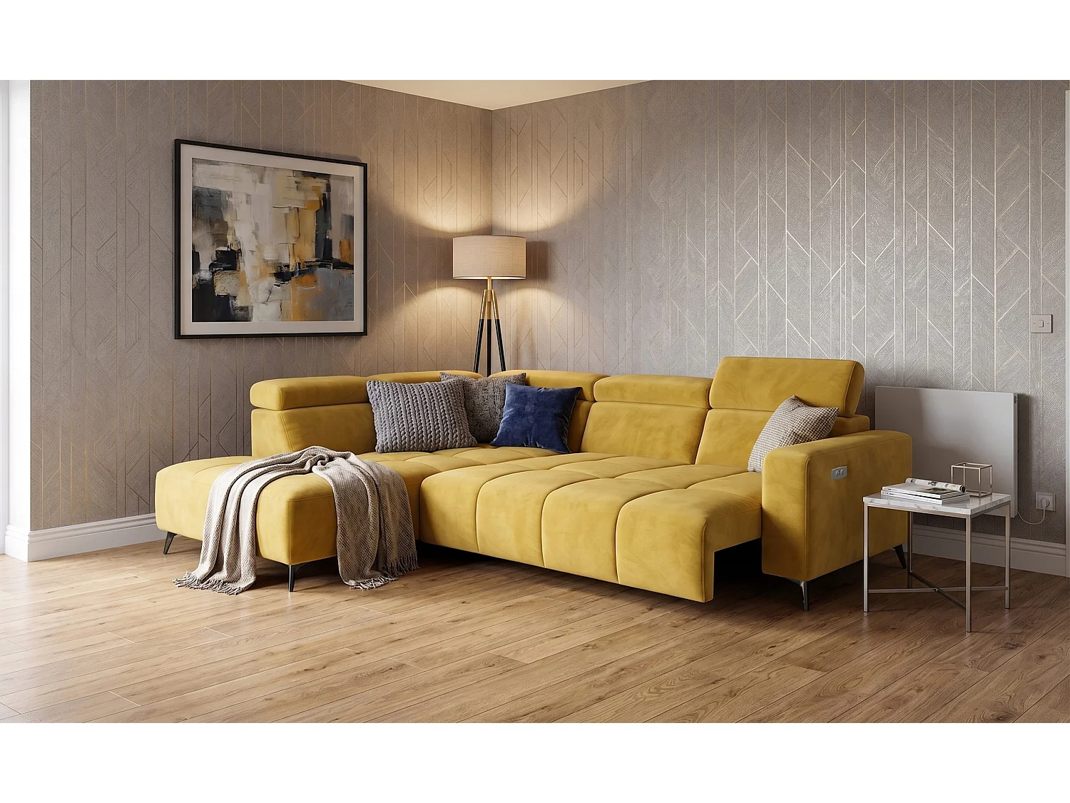 Narożnik Velvet ultra komfort – efekt chmury – miękka tkanina premium – funkcja relax