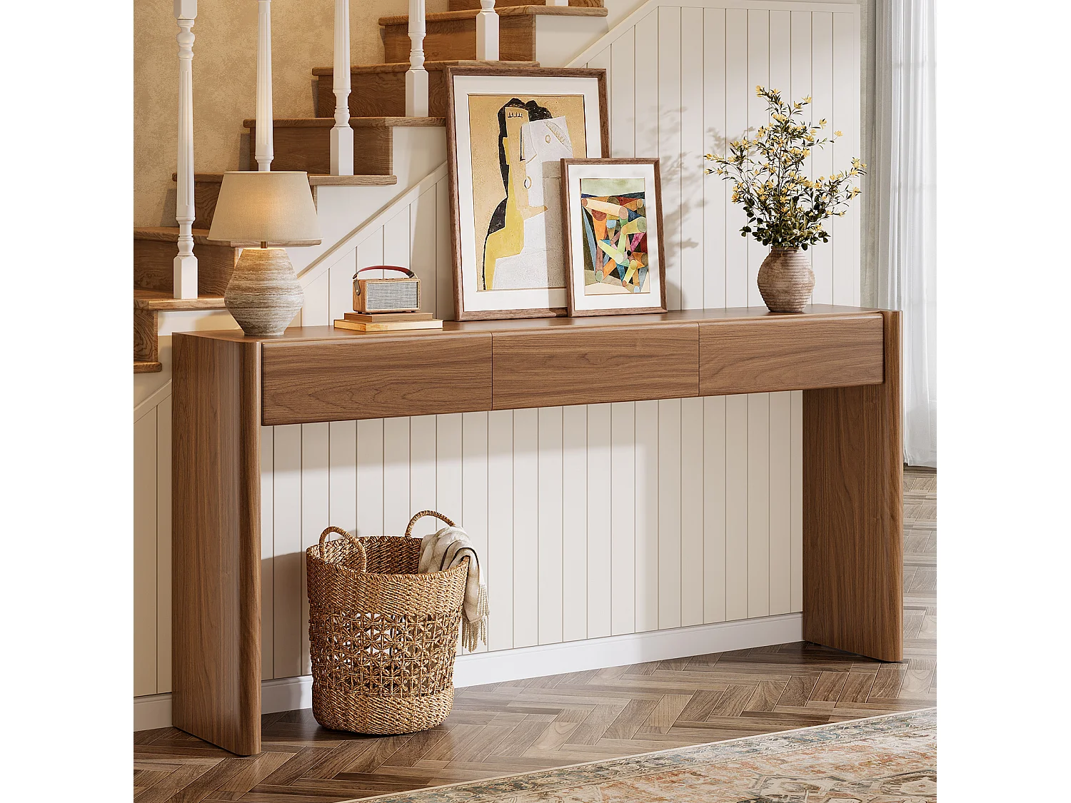 Console à 3 tiroirs, 180 cm, table d'entrée à placer derrière un canapé