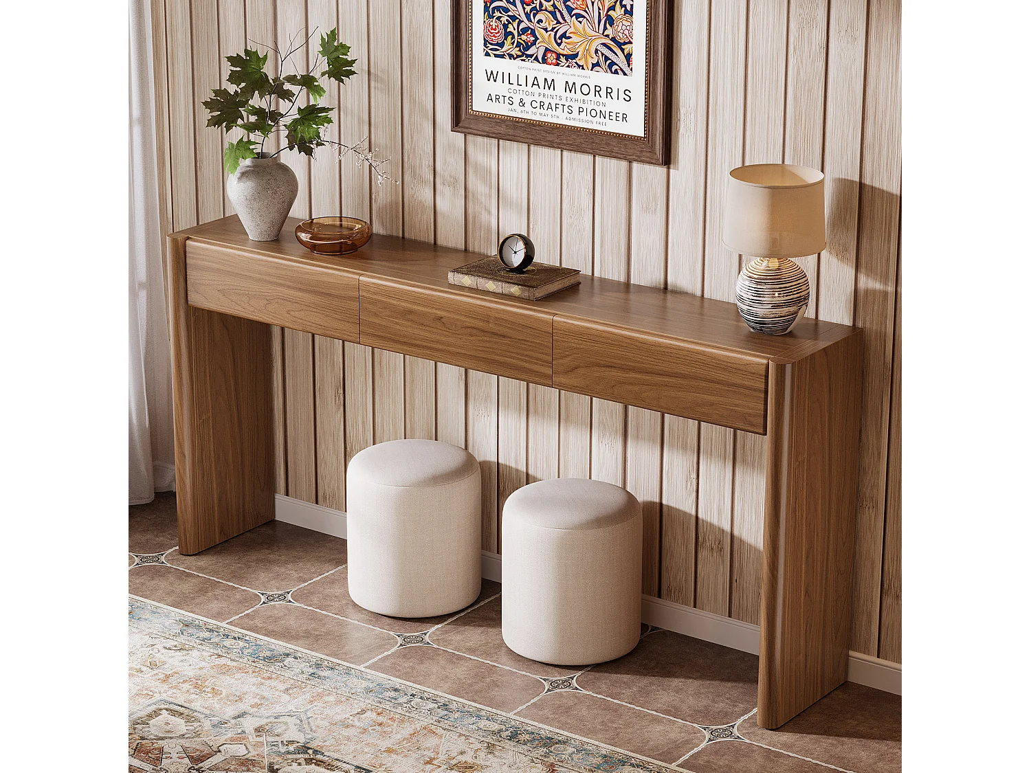 Console à 3 tiroirs, 180 cm, table d'entrée à placer derrière un canapé