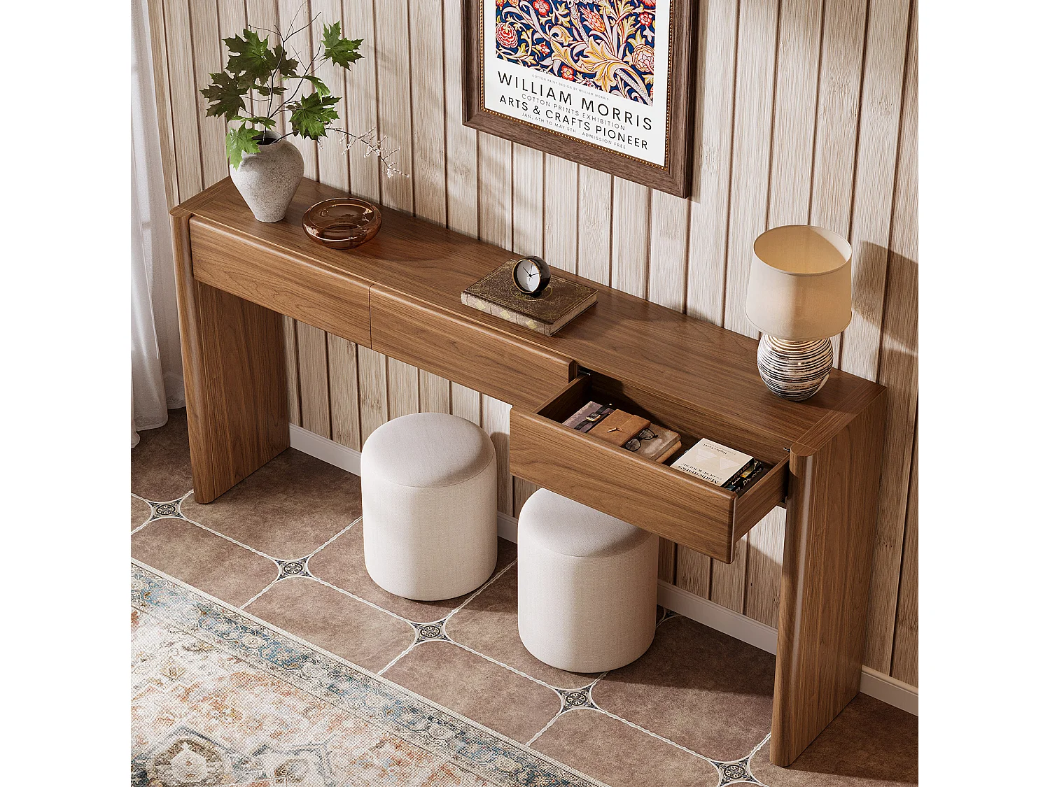 Console à 3 tiroirs, 180 cm, table d'entrée à placer derrière un canapé