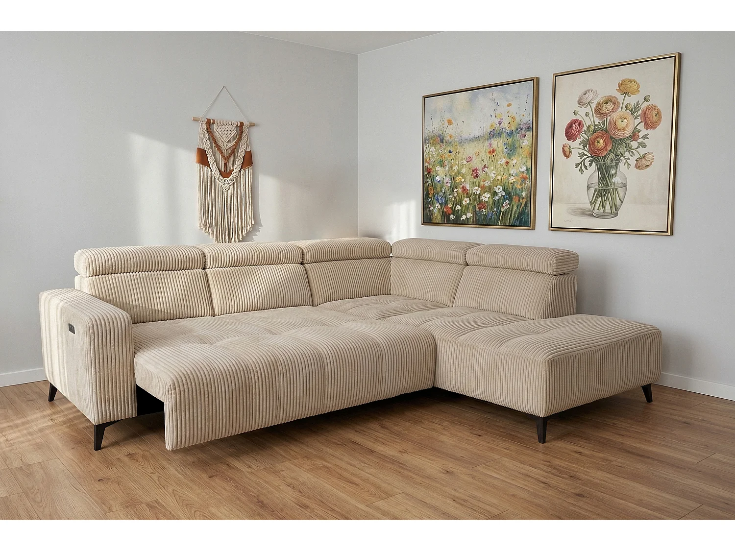 Canapé d’angle Velvet confort profond – effet nuage (cloud sofa) – tissu premium – salon moderne