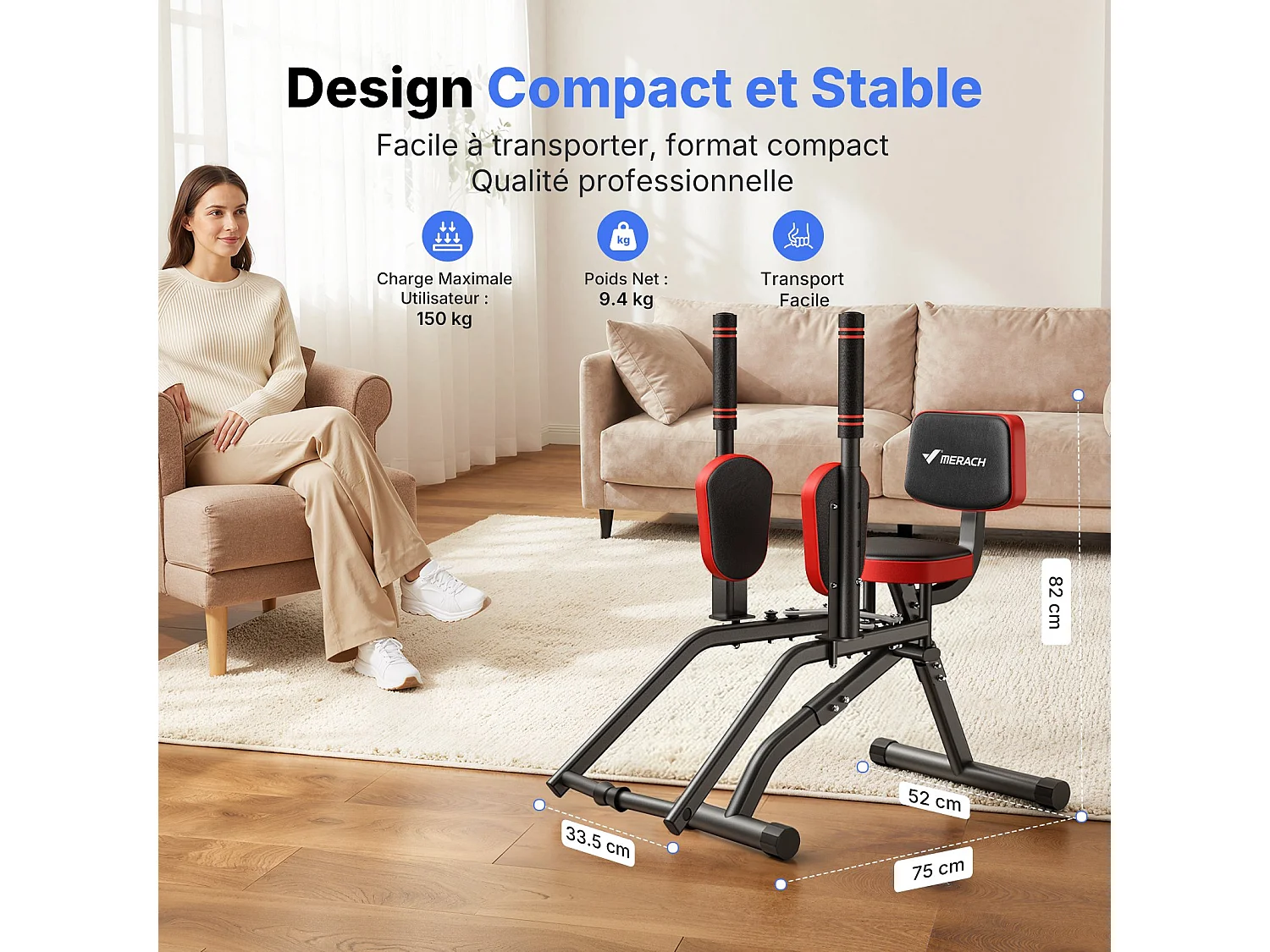 Máquinas multiestación MERACH, resistencia/mango ajustable, almohadillas para piernas giratorias de 360°, para glúteos, muslos y caderas, rojo
