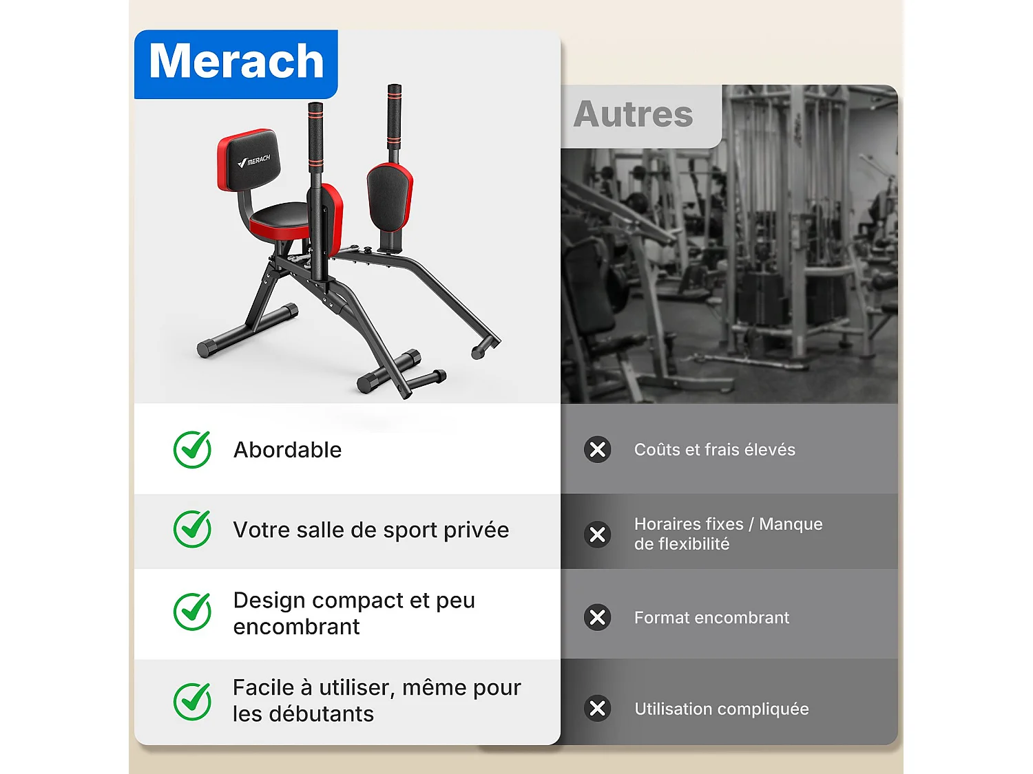 Máquinas multiestación MERACH, resistencia/mango ajustable, almohadillas para piernas giratorias de 360°, para glúteos, muslos y caderas, rojo
