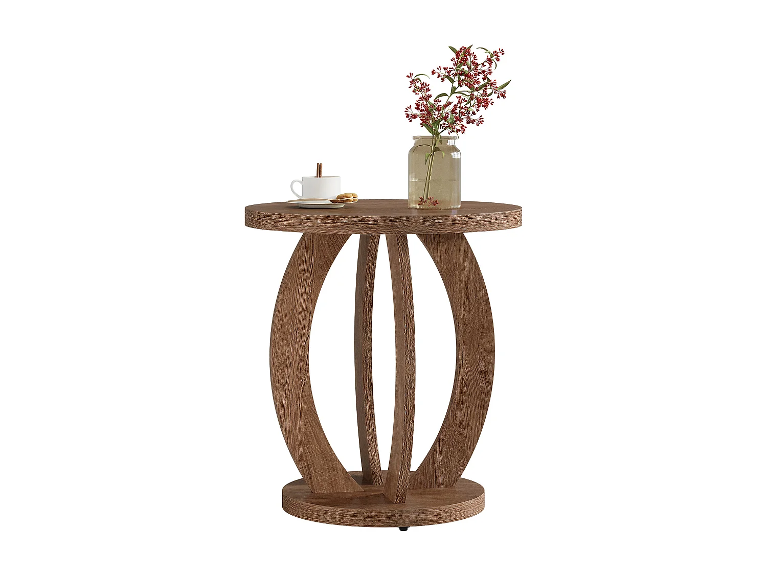 Rundt sidebord med opbevaring, landligt natbord, sengebord med rund bordplade, accentbord