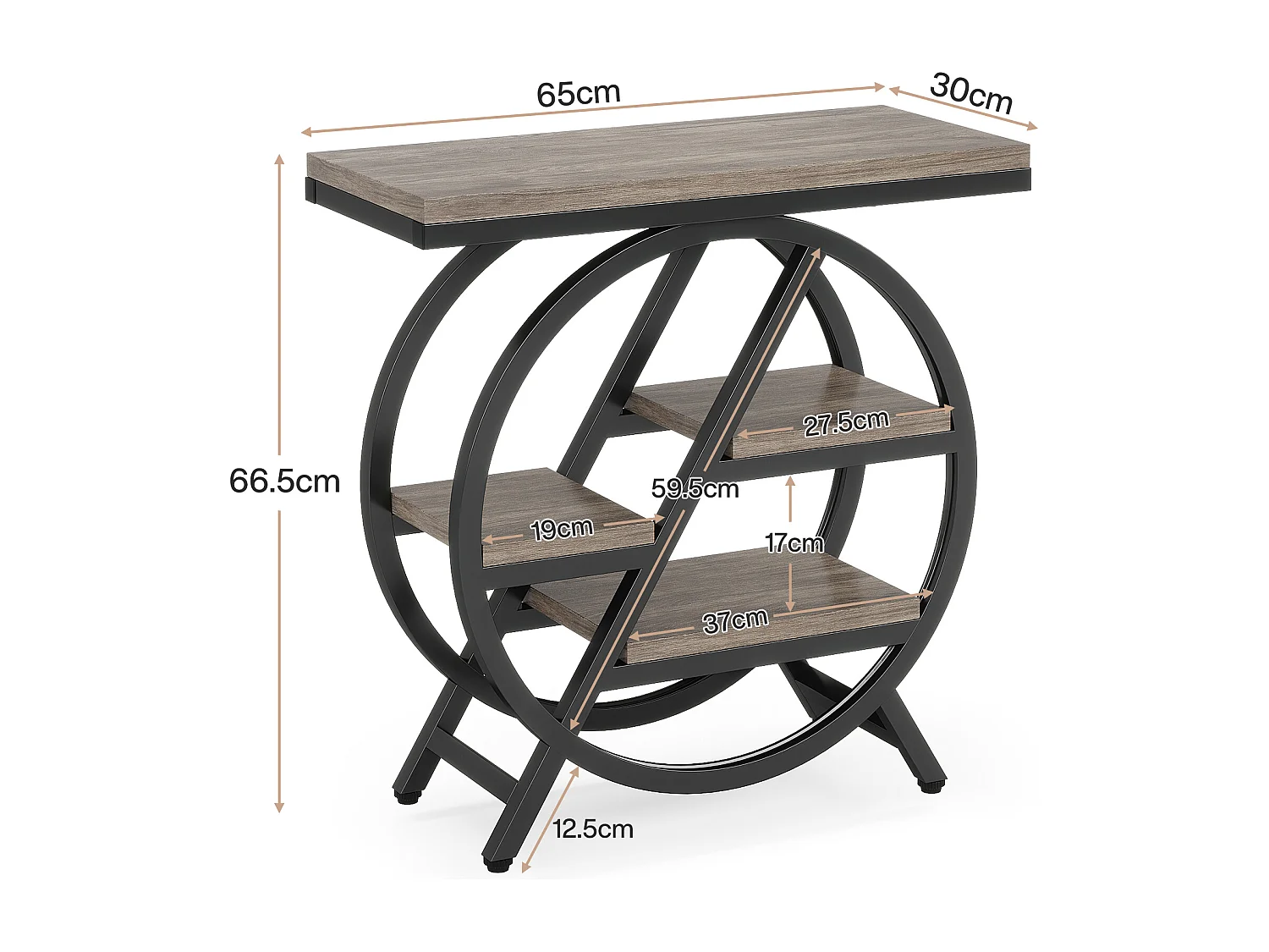 Table d'appoint pour salon, table d'appoint étroite à 3 niveaux avec rangement, grise