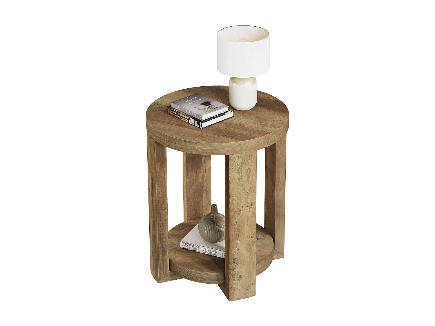 Table d'appoint ronde à 2 niveaux, petit meuble de chevet pour salon
