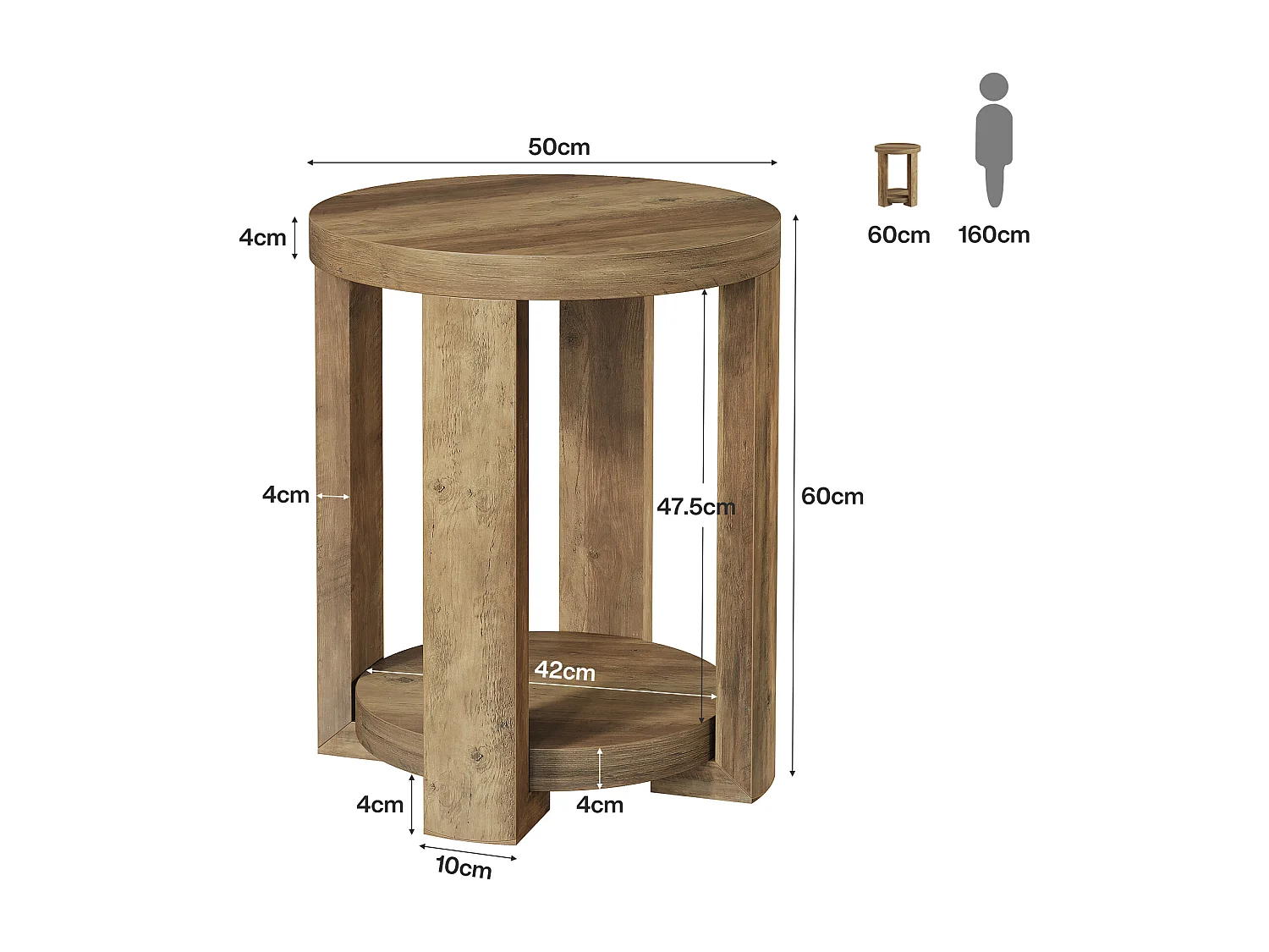 Table d'appoint ronde à 2 niveaux, petit meuble de chevet pour salon