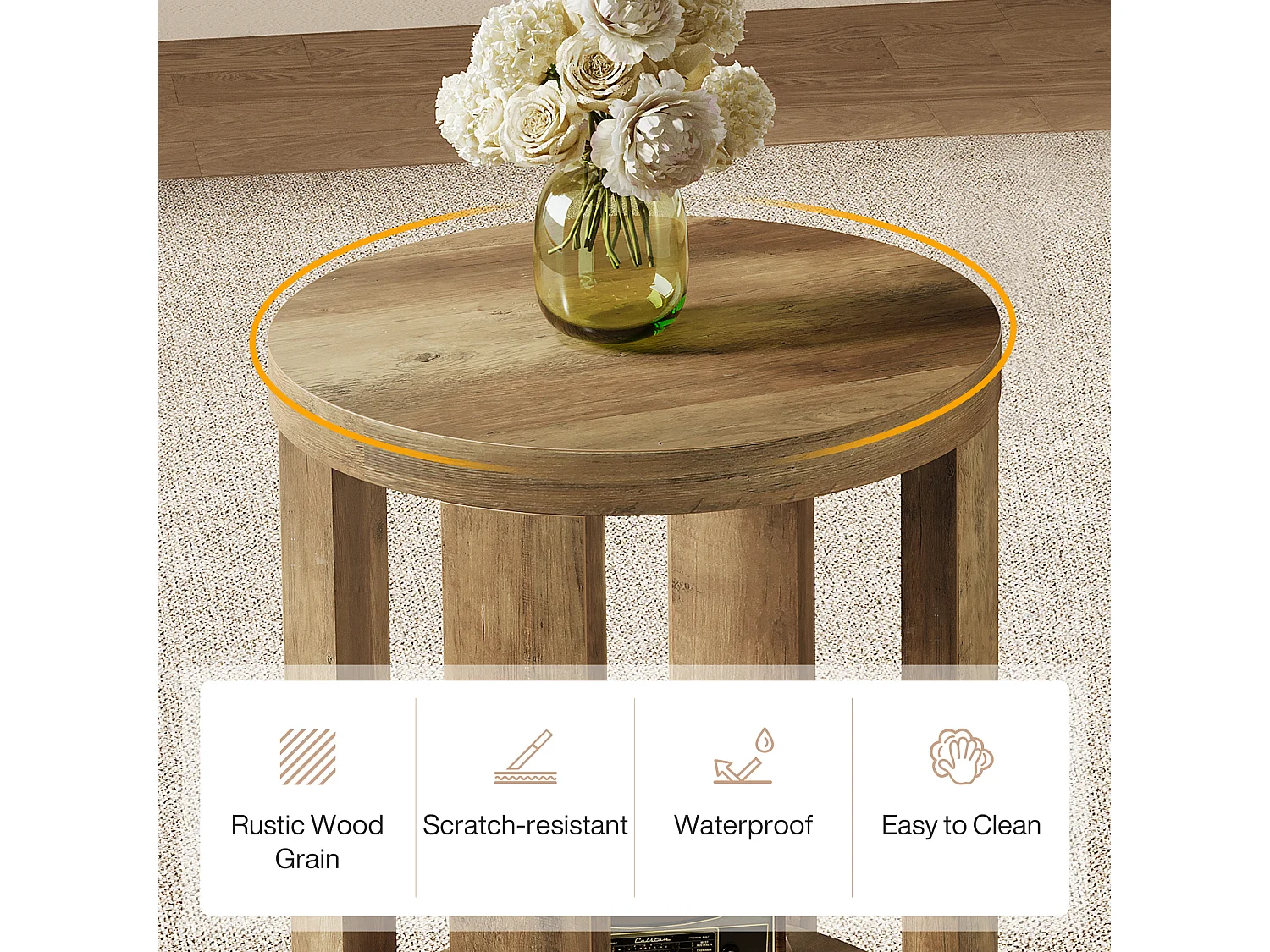 Table d'appoint ronde à 2 niveaux, petit meuble de chevet pour salon