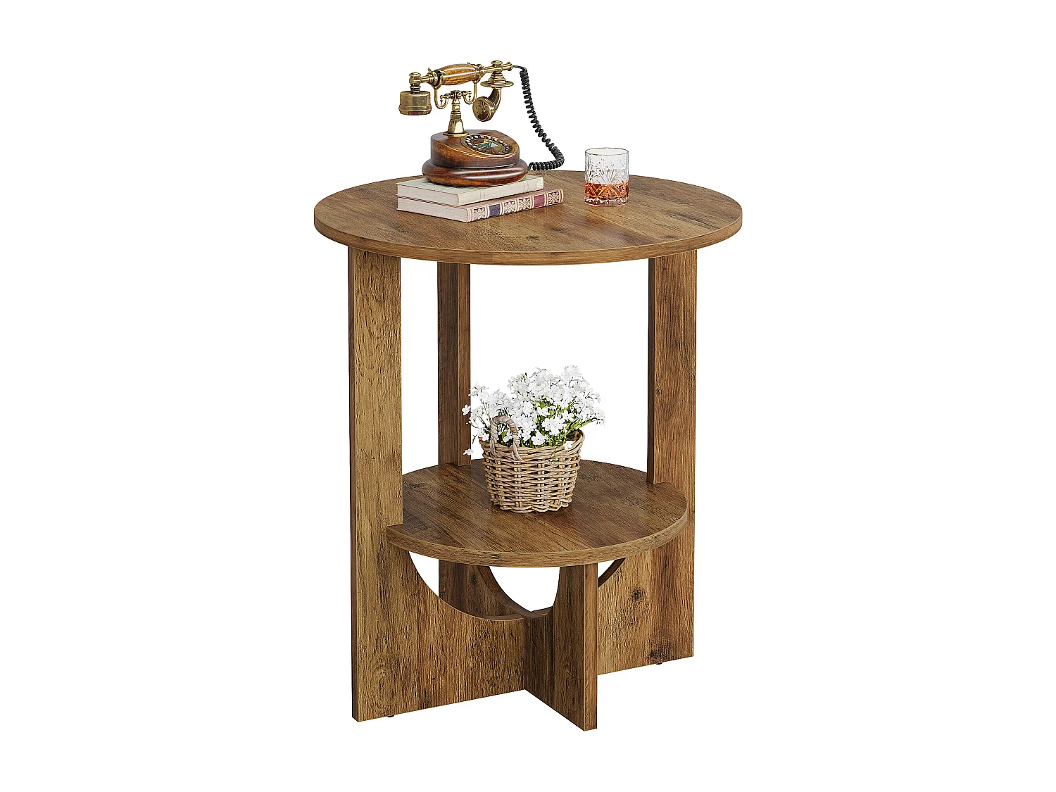 Table d'appoint ronde, table haute à 2 niveaux avec rangement pour salon