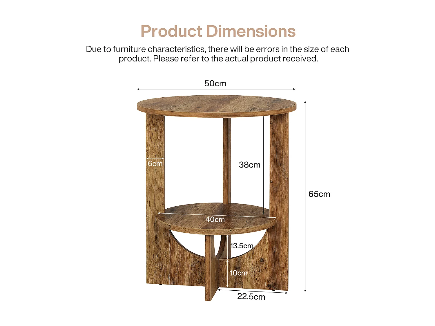 Table d'appoint ronde, table haute à 2 niveaux avec rangement pour salon