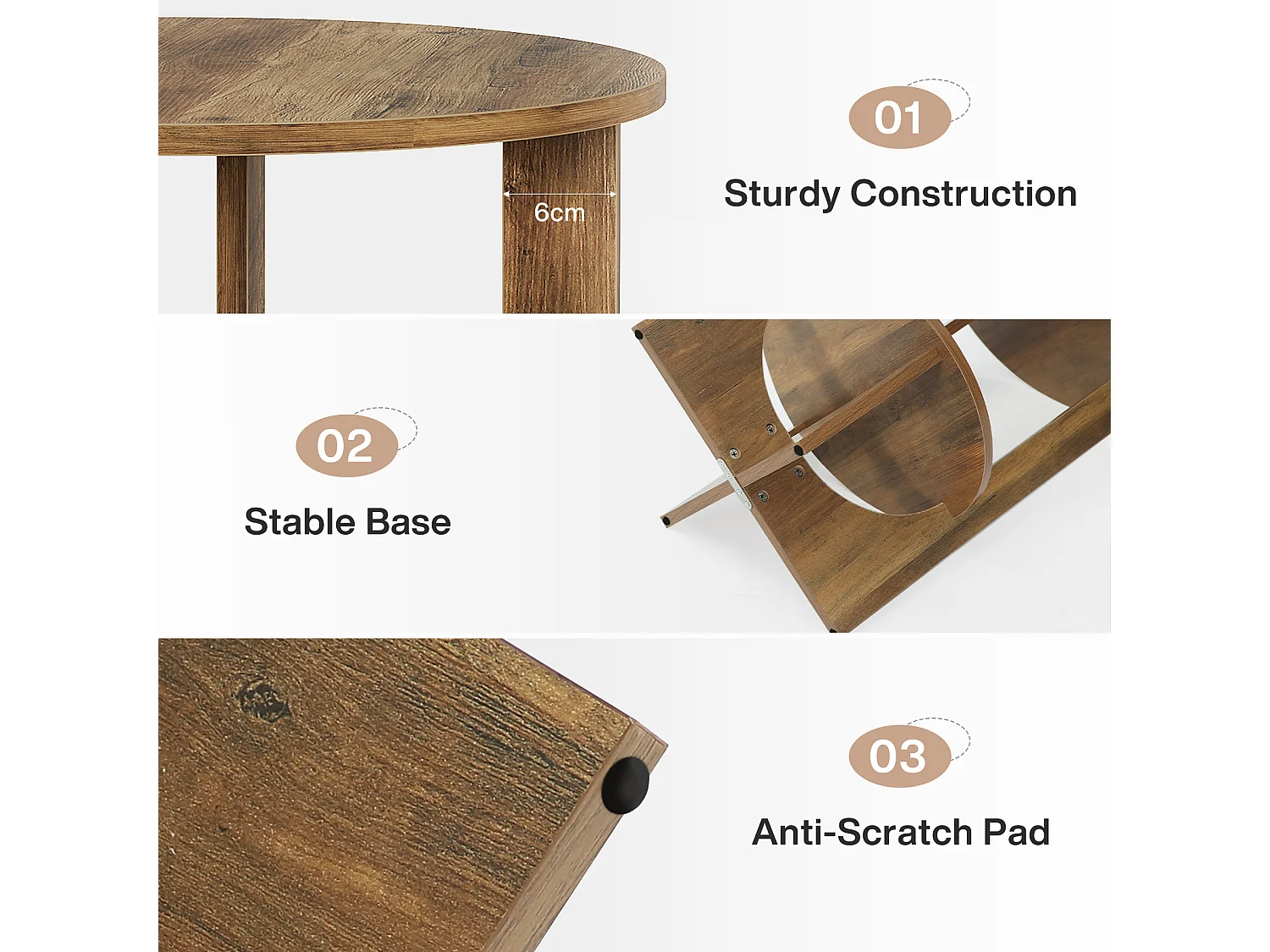 Table d'appoint ronde, table haute à 2 niveaux avec rangement pour salon