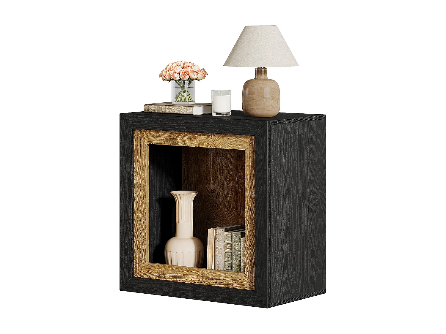 Table d'appoint moderne au design inspiré des cadres, table d'appoint rectangulaire cubique rustique