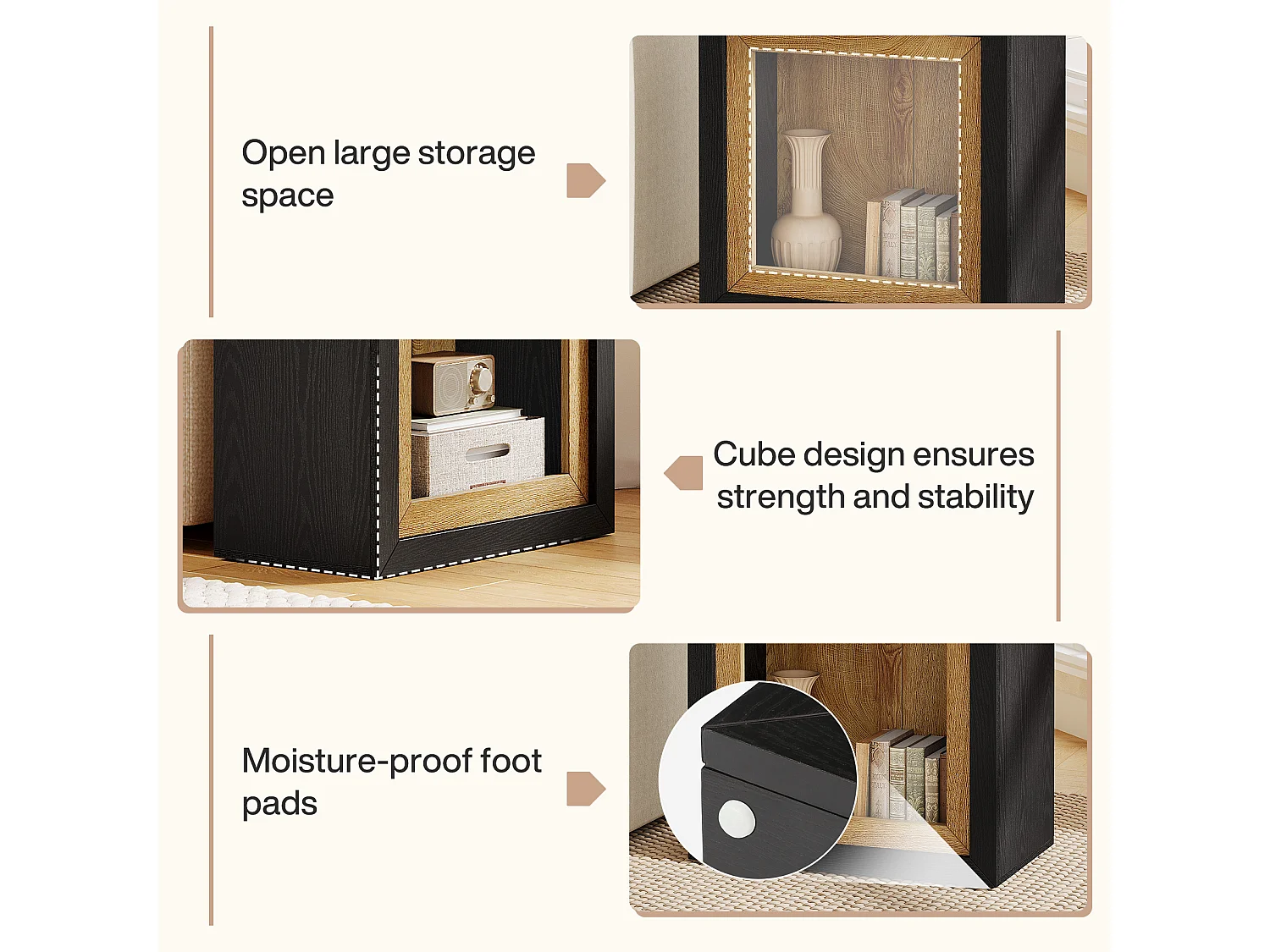 Table d'appoint moderne au design inspiré des cadres, table d'appoint rectangulaire cubique rustique