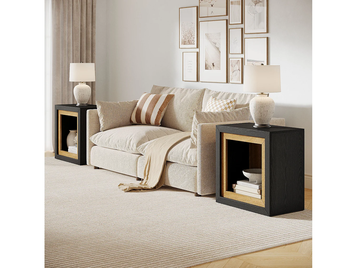 Table d'appoint moderne au design inspiré des cadres, table d'appoint rectangulaire cubique rustique