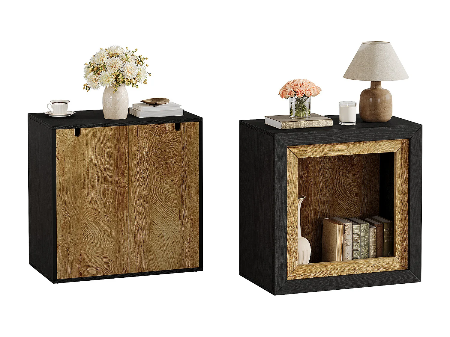 Table d'appoint moderne au design inspiré des cadres, table d'appoint rectangulaire cubique rustique
