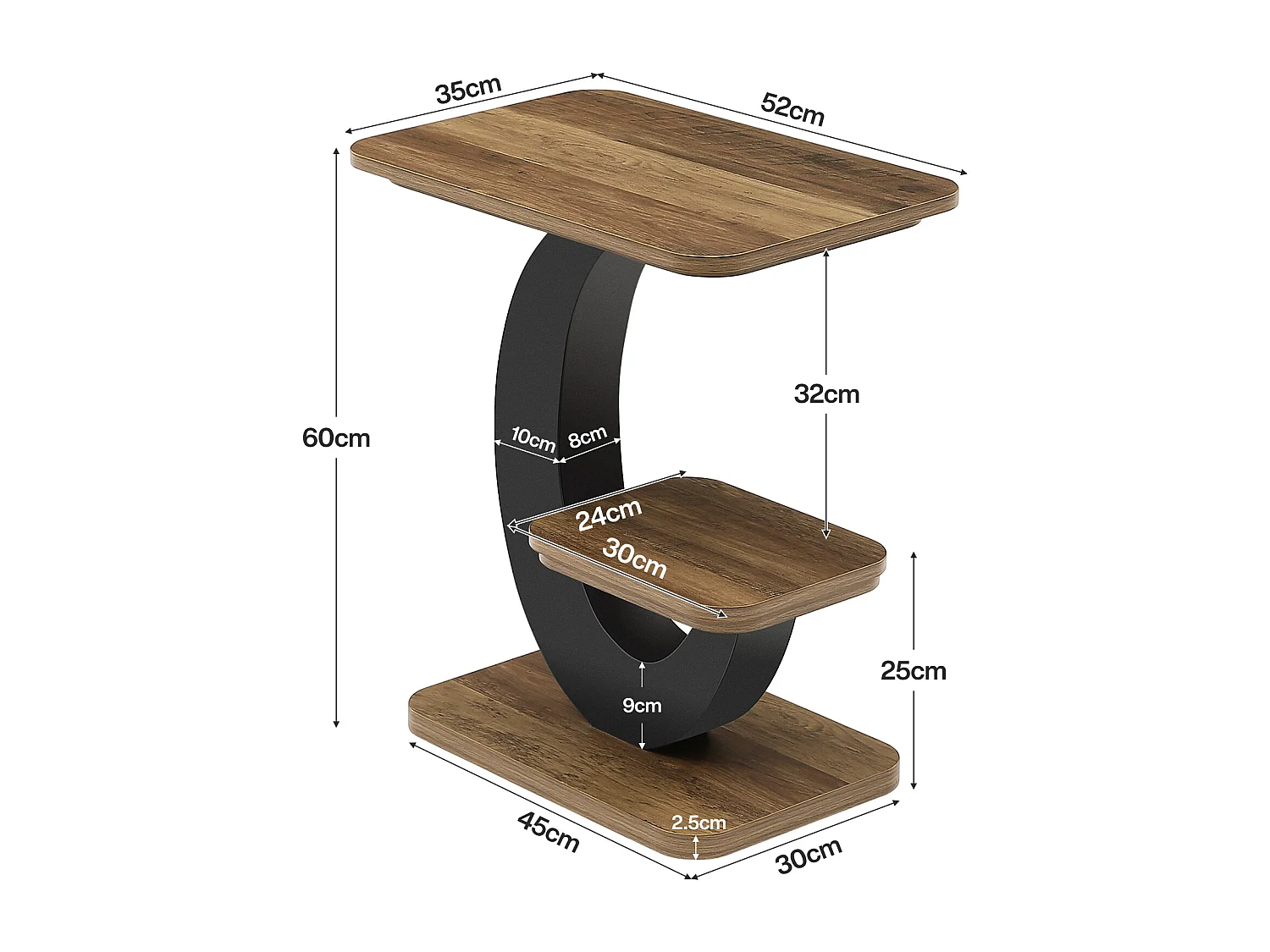 Table d'appoint à deux niveaux, style industriel, idéale à placer à côté du canapé dans le salon.