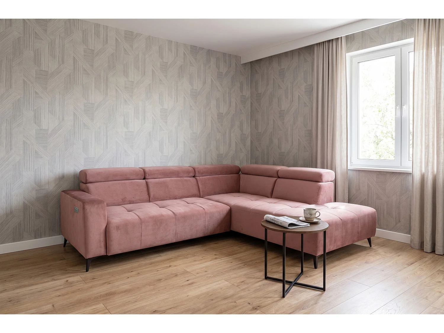 Canapé d’angle Felicity – premium, relaxation électrique, USB et design modern organic