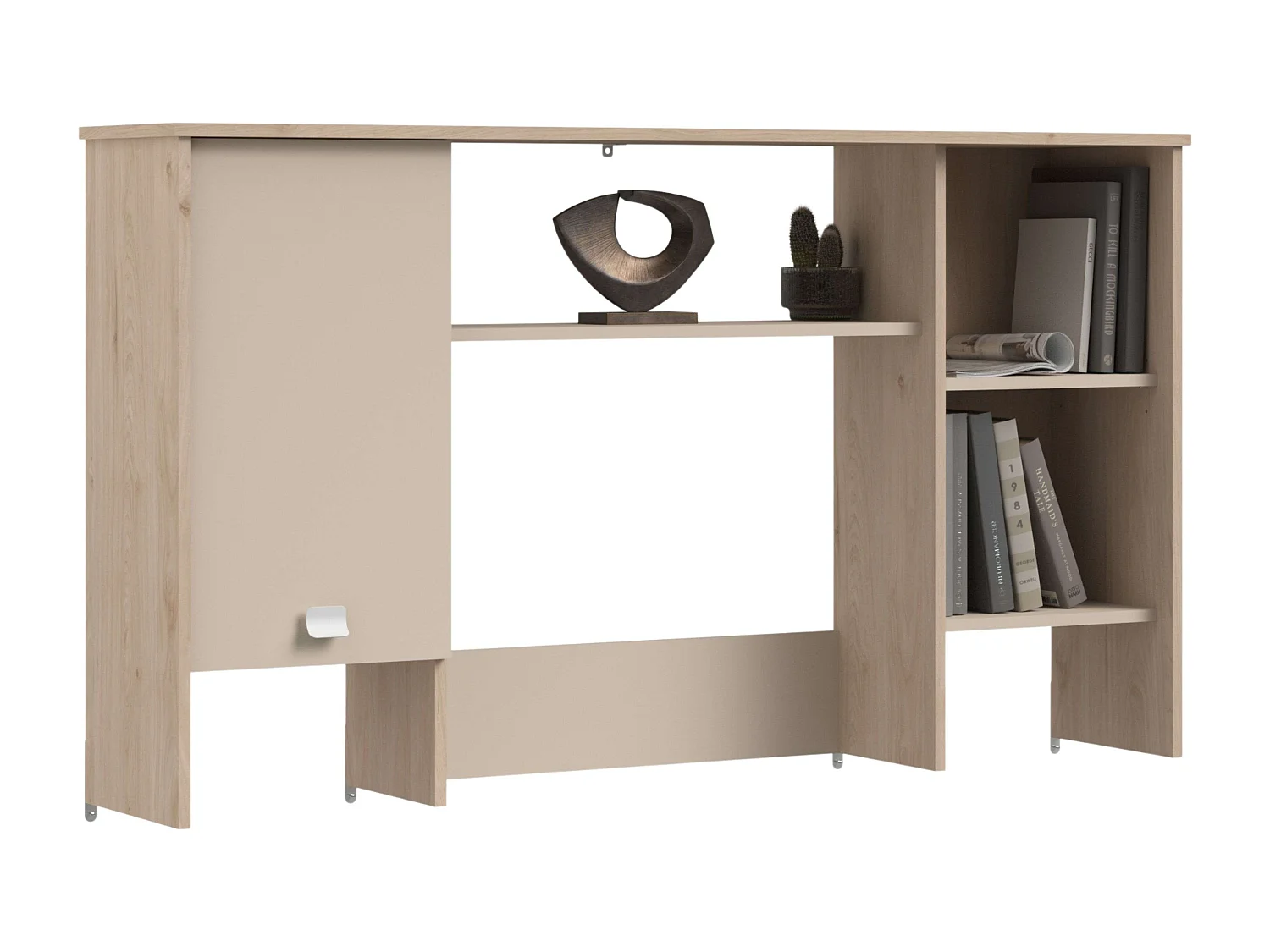 Escrivaninha Anello Loft com 3 prateleiras e 1 porta, acabamento em carvalho Jackson e cashmere, 138x70x59 cm