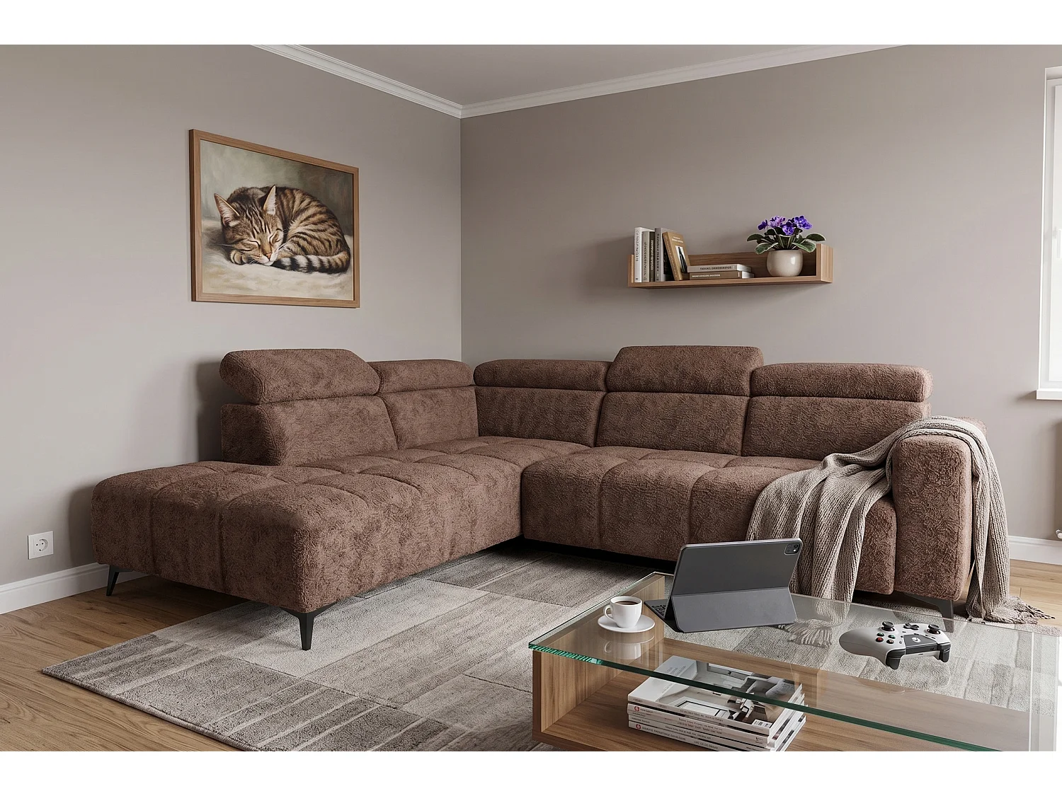 Canapé d’angle Felicity – premium, relaxation électrique, USB et design modern organic