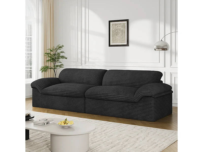 Canapé 3/4 places modulable en velours côtelé grosses côtes - 260x103x80cm - Noir