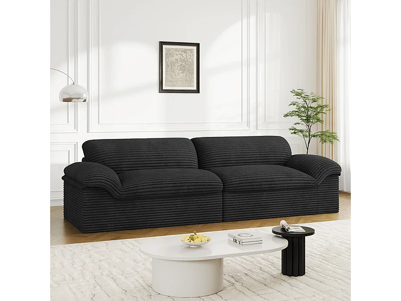Canapé 3/4 places modulable en velours côtelé grosses côtes - 260x103x80cm - Noir