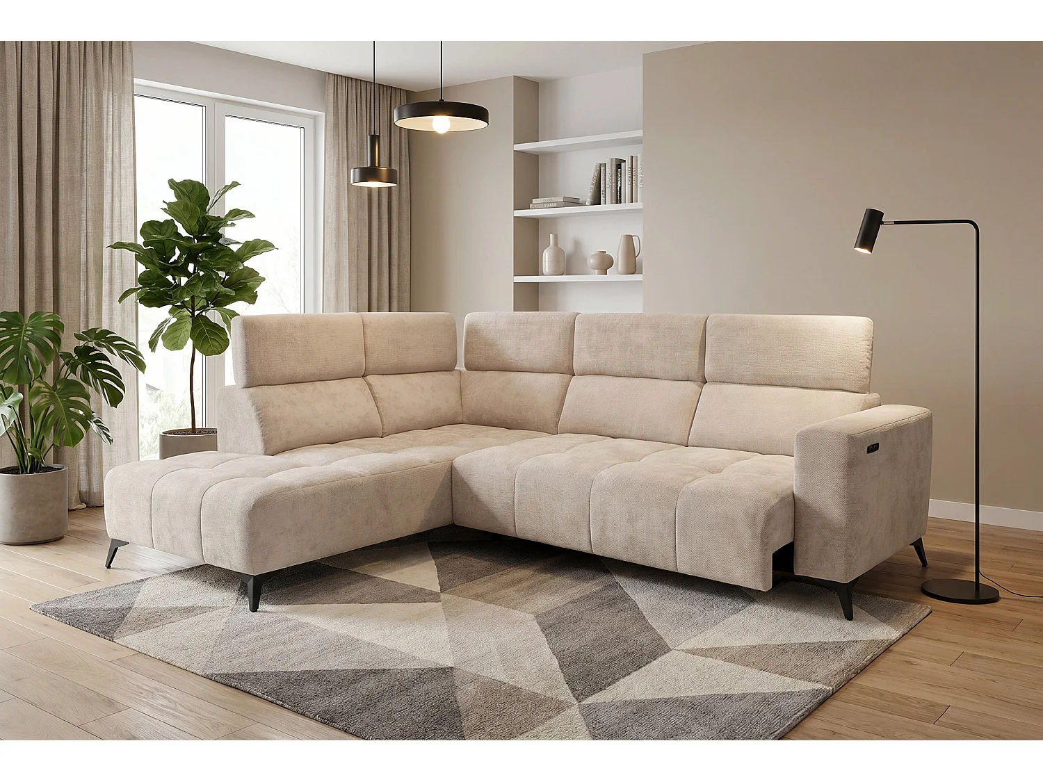 Canapé d’angle Felicity – premium, relaxation électrique, USB et design modern organic