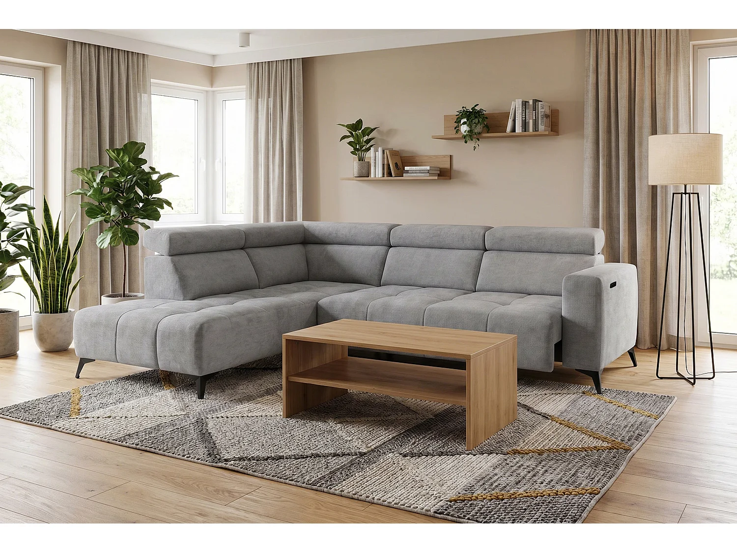 Canapé d’angle Felicity – premium, relaxation électrique, USB et design modern organic