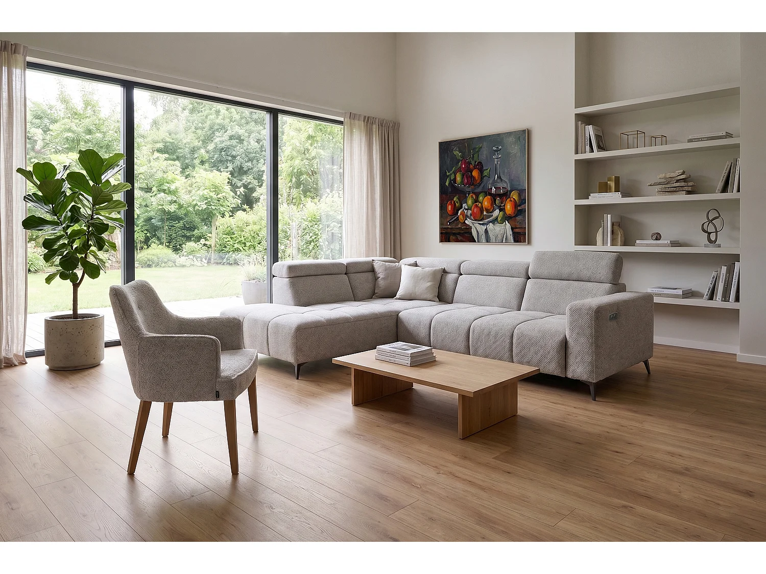 Canapé d’angle Felicity – premium, relaxation électrique, USB et design modern organic