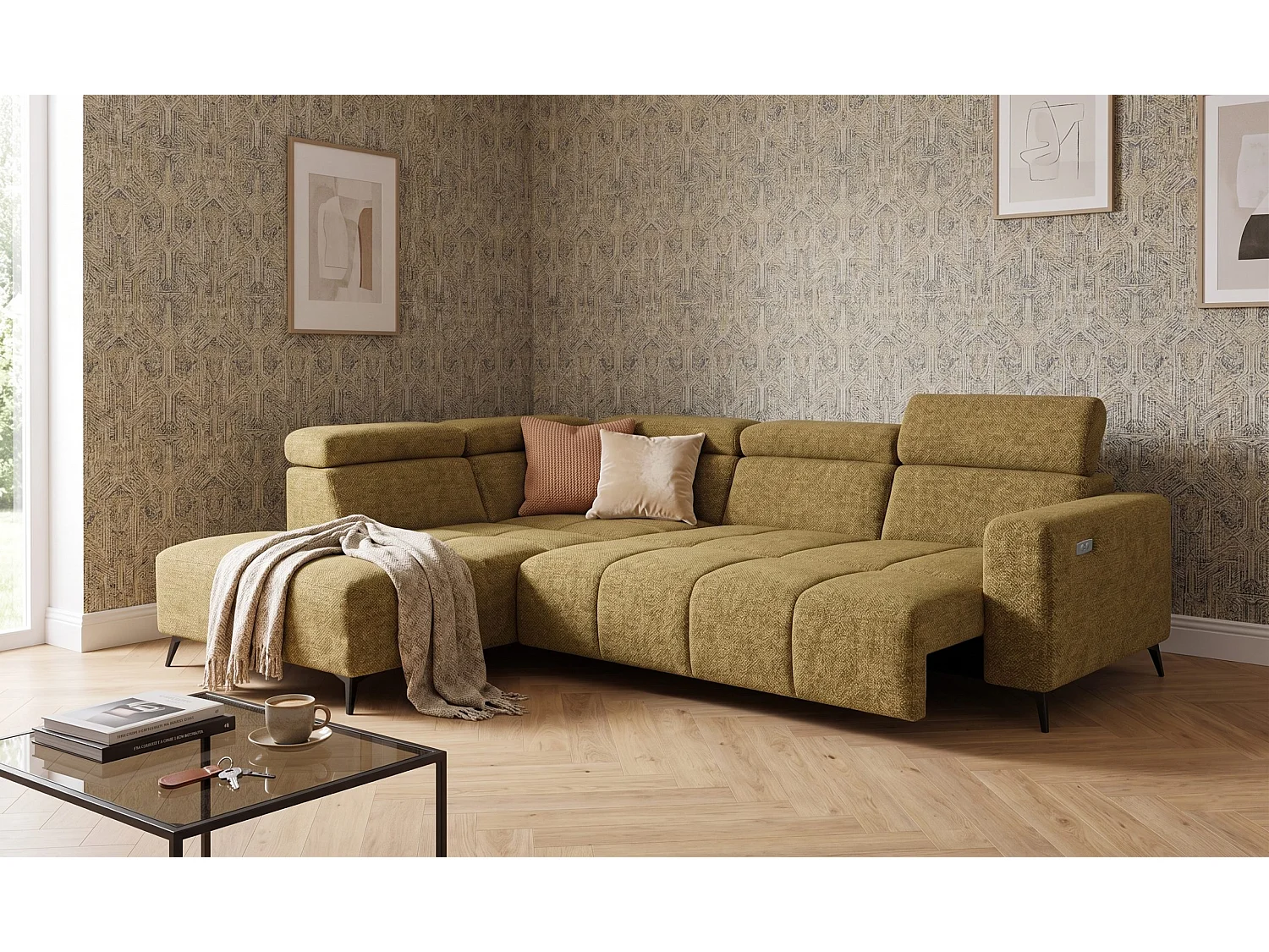 Narożnik Velvet ultra komfort – efekt chmury – miękka tkanina premium – funkcja relax