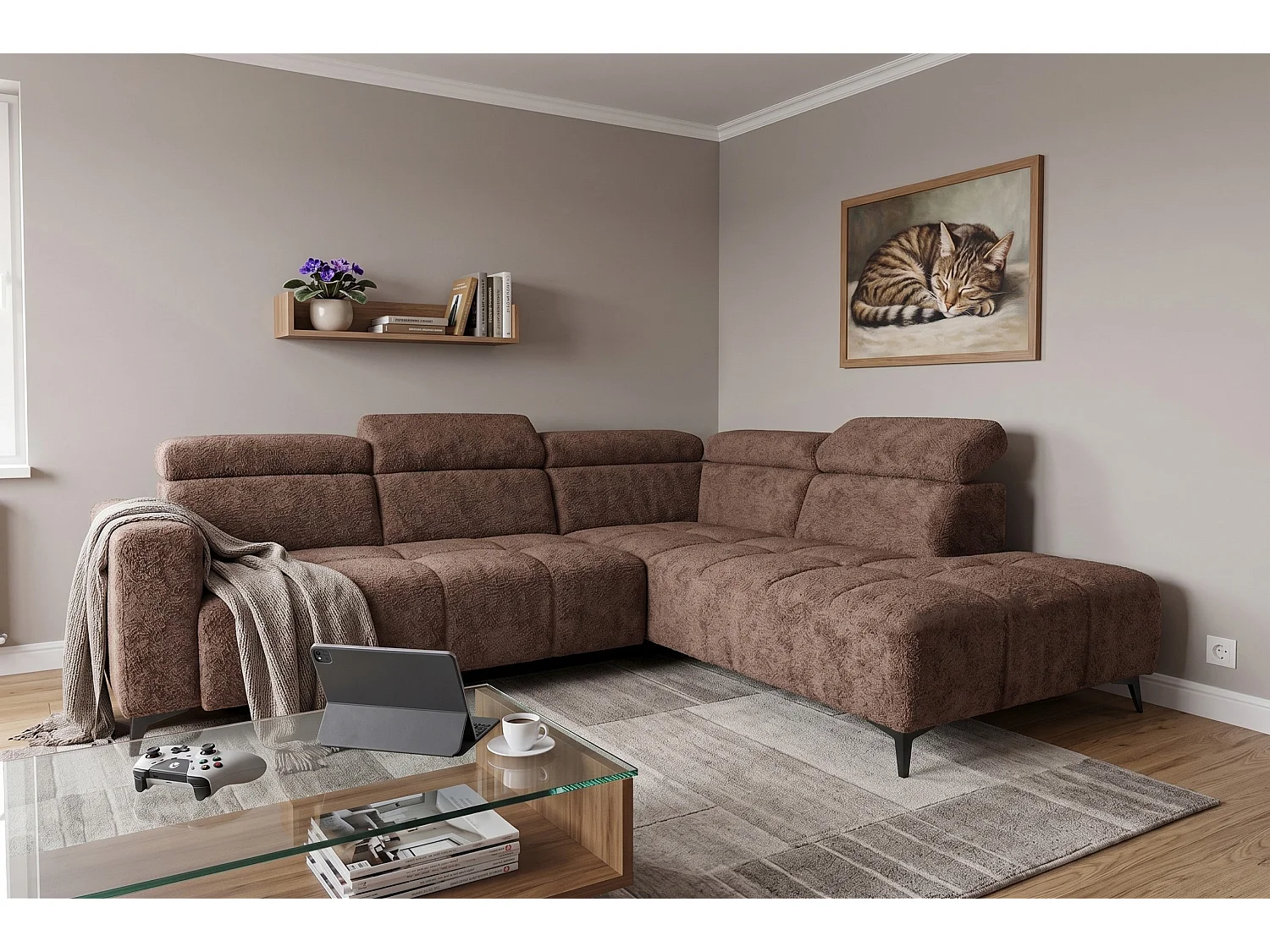 Canapé d’angle Felicity – premium, relaxation électrique, USB et design modern organic