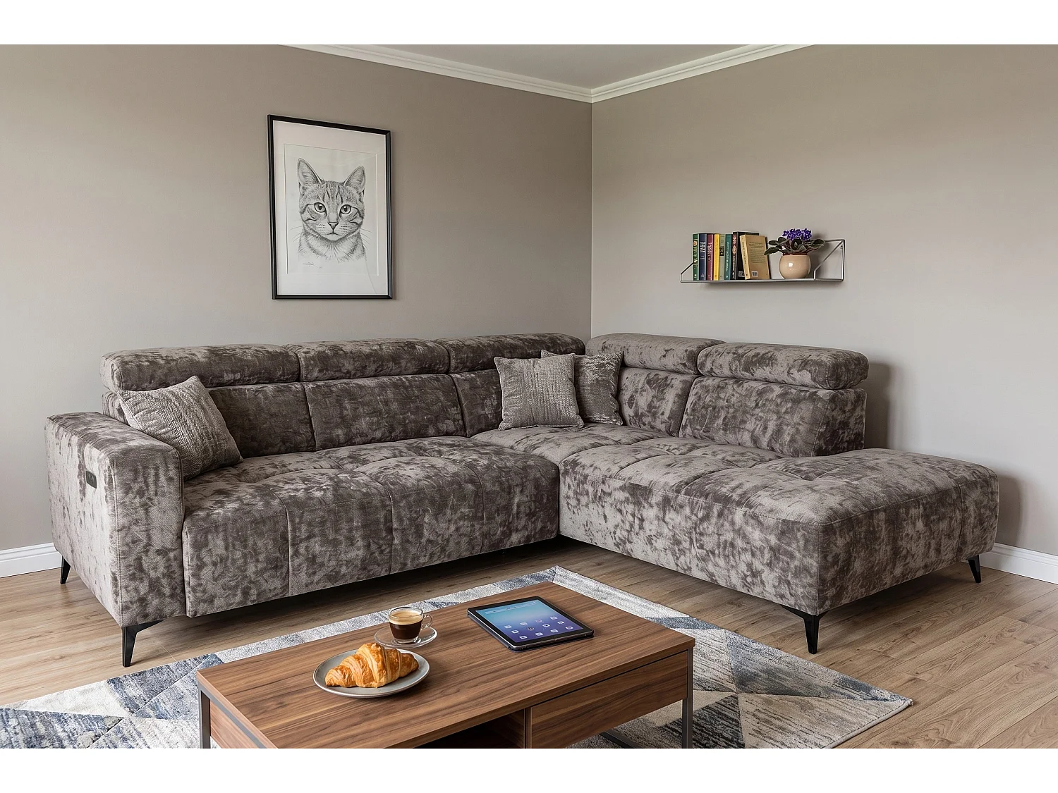 Narożnik Velvet ultra komfort – efekt chmury – miękka tkanina premium – funkcja relax