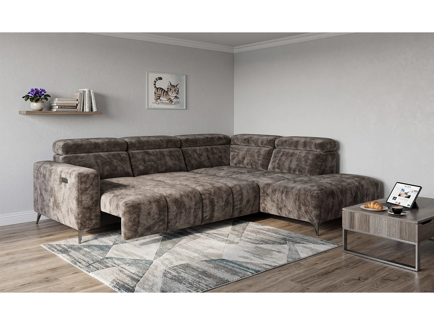 Narożnik Velvet ultra komfort – efekt chmury – miękka tkanina premium – funkcja relax
